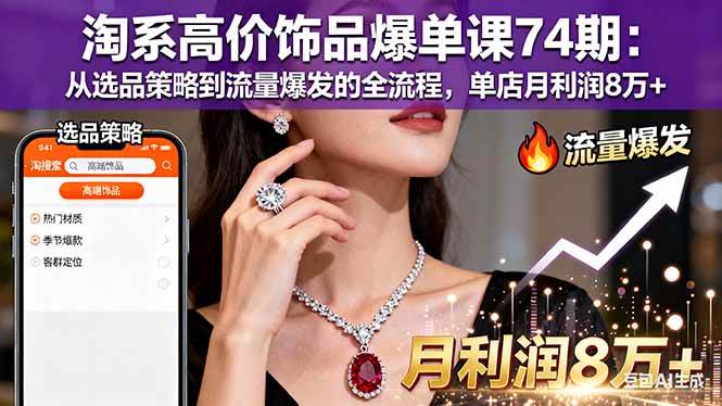 淘系高价饰品爆单课74期:从选品策略到流量爆发的全流程,单店月利润8万+-资源基地