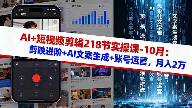 AI+短视频剪辑218节实操课-10月:剪映进阶+AI文案生成+账号运营,月入2万-资源基地