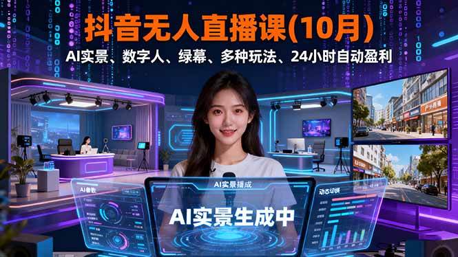 抖音无人直播课(10月),AI实景、数字人、绿幕、多种玩法、24小时自动盈利-资源基地