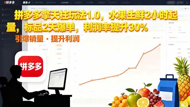 拼多多 擎天柱玩法1.0，水果生鲜2小时起量，标品2天爆单，利润率提升30%-资源基地