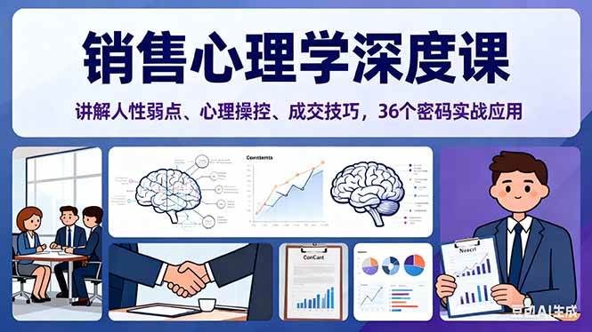 销售心理学深度课，讲解人性弱点、心理操控、成交技巧，36个密码实战应用-资源基地