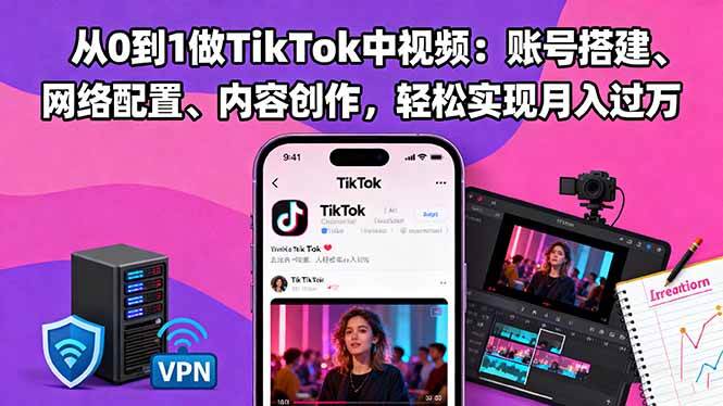 从0到1做TikTok中视频：账号搭建、网络配置、内容创作，轻松实现月入过万-资源基地