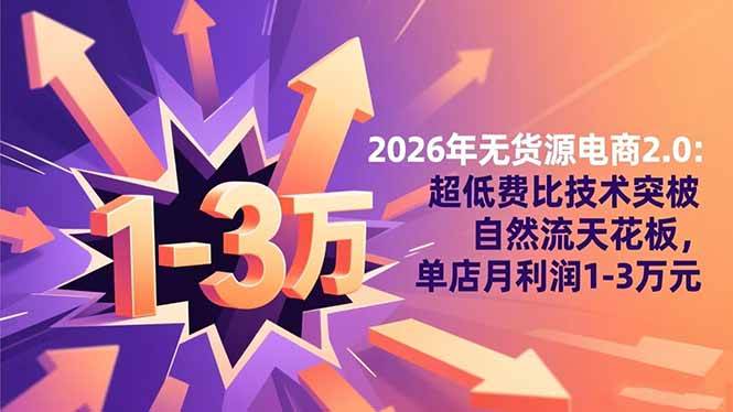 2026年无货源电商2.0:超低费比技术突破自然流天花板,单店月利润1-3万元-资源基地