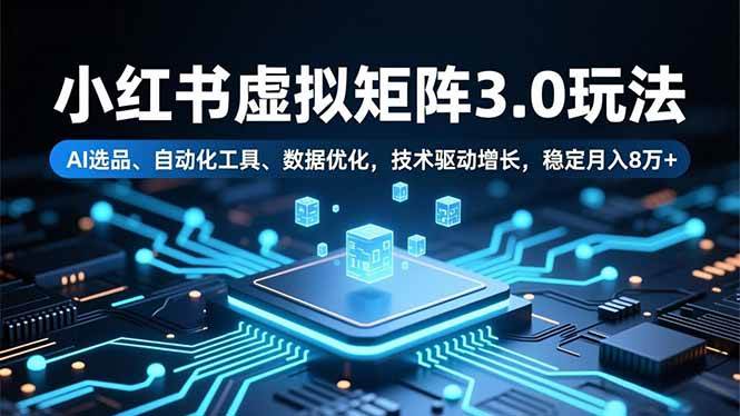 小红书虚拟矩阵3.0玩法，AI选品、自动化工具、数据优化，技术驱动增长，稳定月入8万+-资源基地