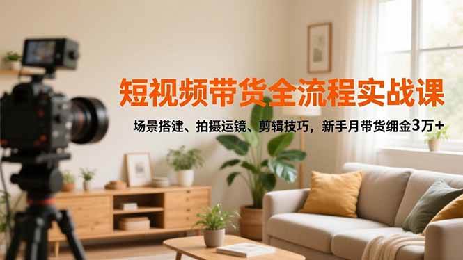 短视频带货全流程实战课，场景搭建、拍摄运镜、剪辑技巧，新手月带货佣金3万+-资源基地