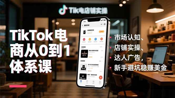 TikTok电商从0到1体系课,市场认知、店铺实操、达人广告,新手避坑稳赚美金-资源基地