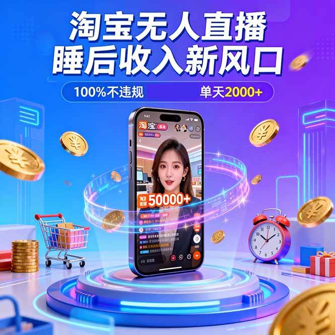 淘宝无人直播，不违规不封号，直播100小时卖了5万，年底旺季！-资源基地