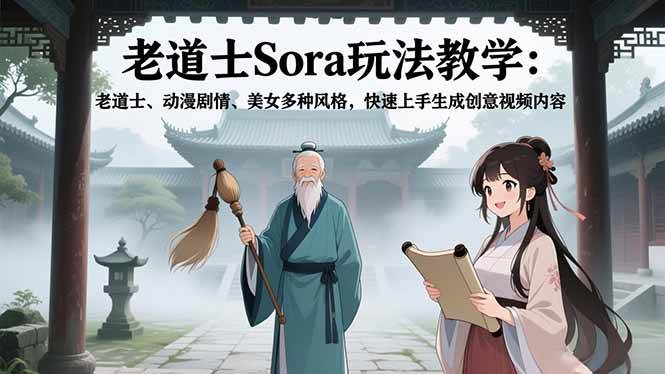 老道士Sora玩法教学：老道士、动漫剧情、美女多种风格，快速上手生成创意视频内容-资源基地