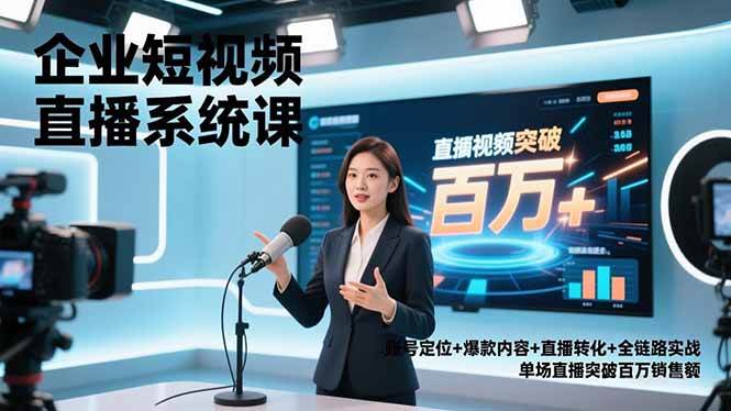 企业短视频直播系统课，账号定位+爆款内容+直播转化+全链路实战，单场直播突破百万销售额-资源基地