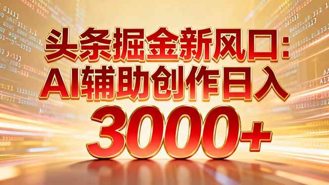 头条掘金新风口：AI辅助创作日入3000+，矩阵玩法当天启动隔天见效-资源基地