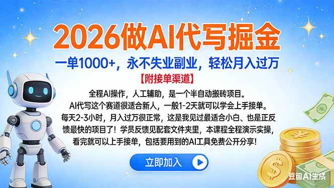 2026做AI代写掘金，一单1000+，永不失业副业，轻松月入过万-资源基地