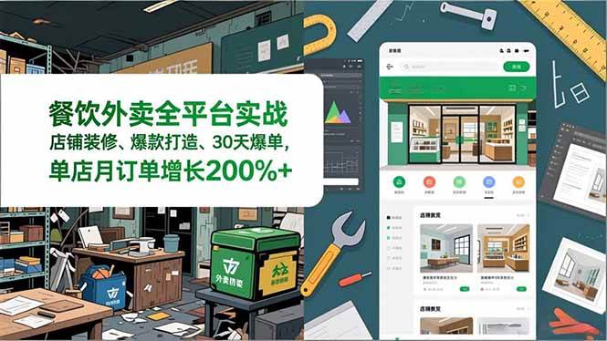 餐饮外卖全平台实战，店铺装修、爆款打造、30天爆单，手把手教学，单店月订单增长200%+-资源基地
