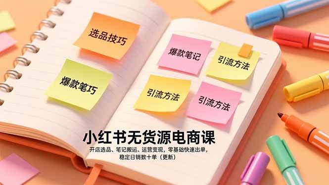 小红书无货源电商课，开店选品、笔记搬运、运营变现，零基础快速出单，稳定日销数十单（更新）-资源基地