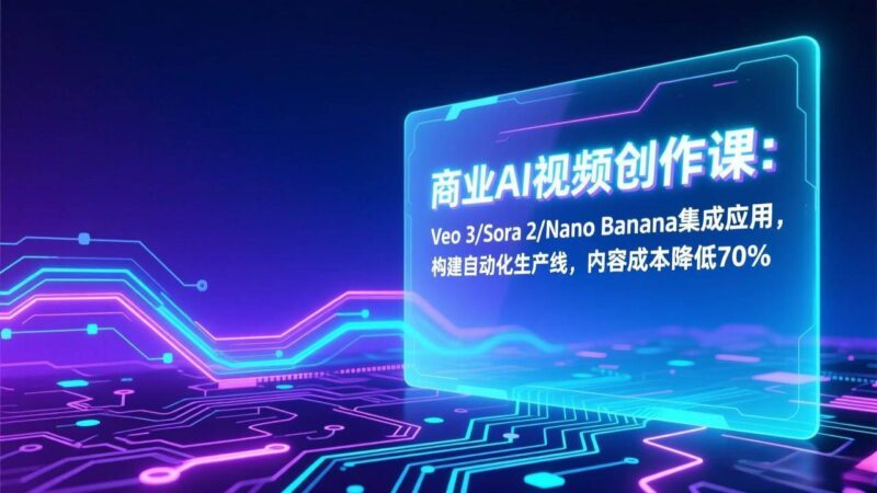 商业AI视频创作课：Veo 3/Sora 2/Nano Banana集成应用，构建自动化生产线，内容成本降低70%-资源基地