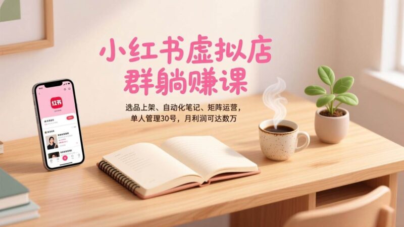 小红书虚拟店群躺赚课，选品上架、自动化笔记、矩阵运营，单人管理30号，月利润可达数万-资源基地