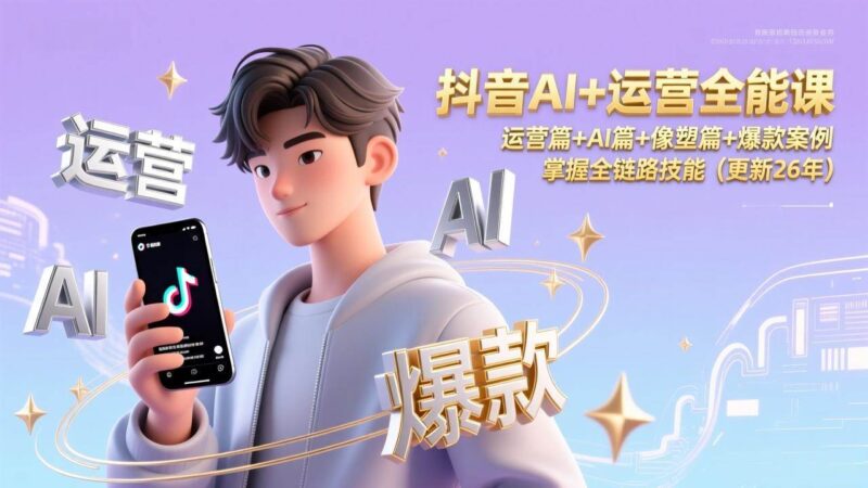 抖音AI+运营全能课，运营篇+AI篇+像塑篇+爆款案例，掌握全链路技能（更新26年）-资源基地