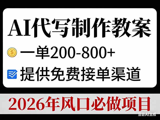 AI代写制作教案，一单200-800+，提供免费接单渠道，2026年风口必做项目-资源基地
