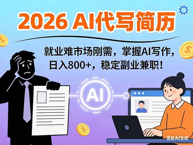 AI代写简历，超暴利，用万能模板月入1-3万实战教程，2026年市场刚需！-资源基地