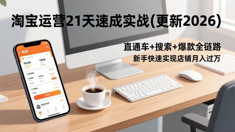 淘宝运营21天速成实战(更新2026)，直通车+搜索+爆款全链路，新手快速实现店铺月入过万-资源基地