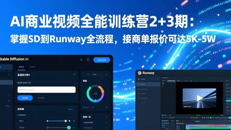 AI商业视频全能训练营2+3期：掌握SD到Runway全流程，接商单报价可达5K-5W-资源基地