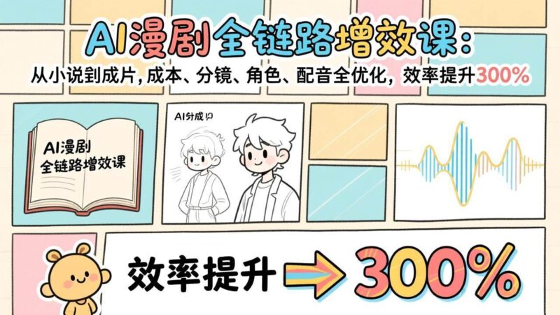AI漫剧全链路增效课：从小说到成片，成本、分镜、角色、配音全优化，效率提升300%-资源基地