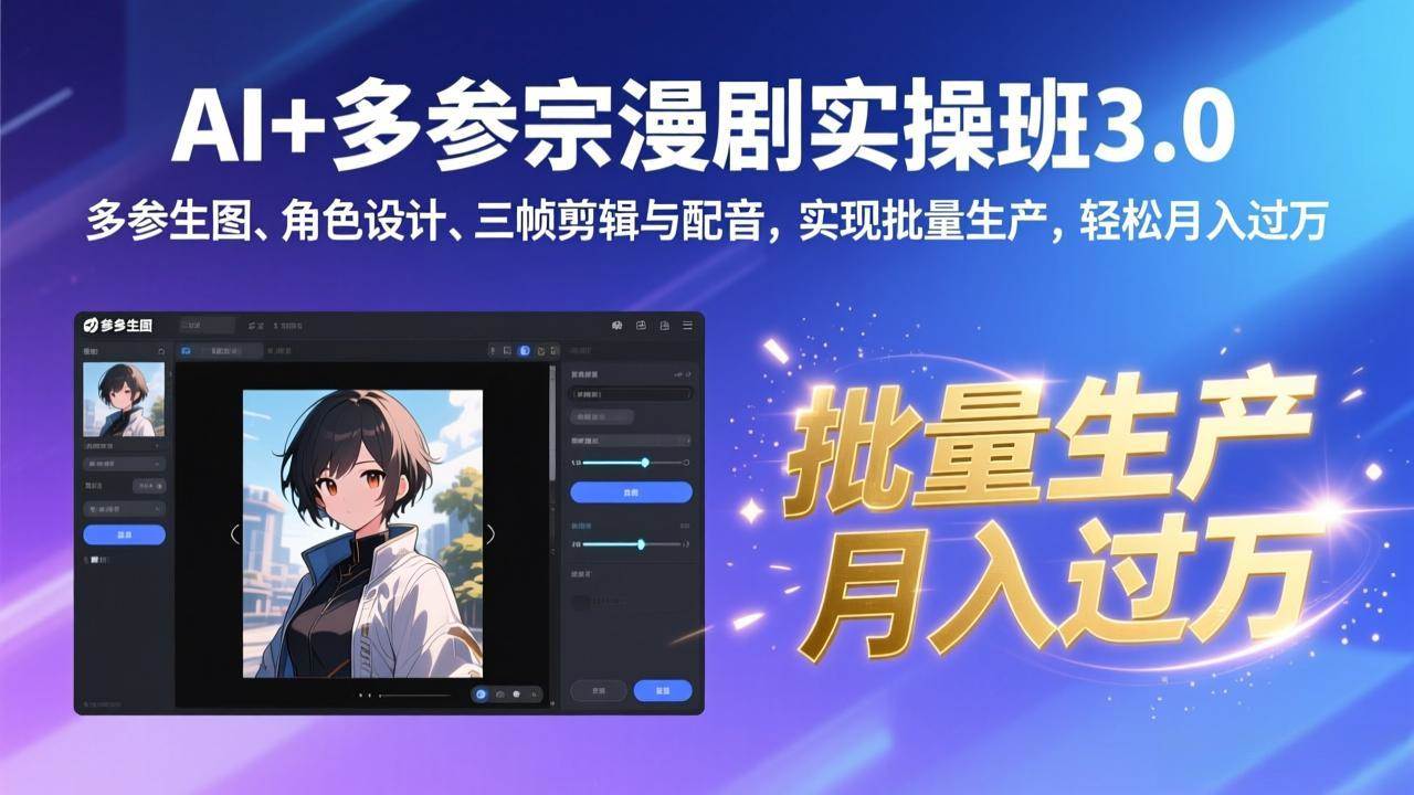 图片[1]-AI+多参宗漫剧实操班3.0：多参生图、角色设计、三帧剪辑与配音，实现批量生产，轻松月入过万-资源基地