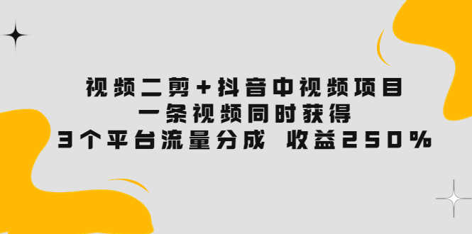 视频二剪+抖音中视频项目：一条视频获得3个平台流量分成 收益250%-资源基地