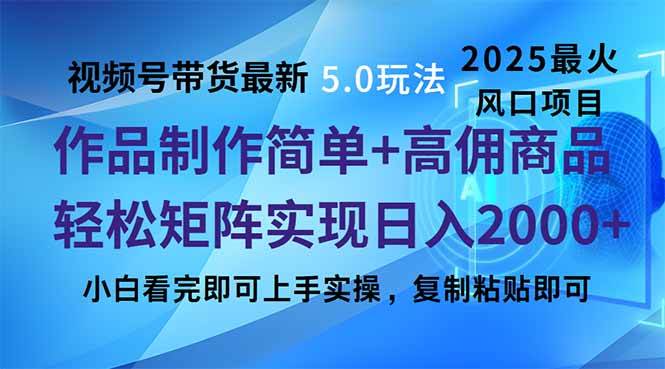 视频号带货最新5.0玩法,作品制作简单,当天起号,复制粘贴,轻松矩阵…-资源基地