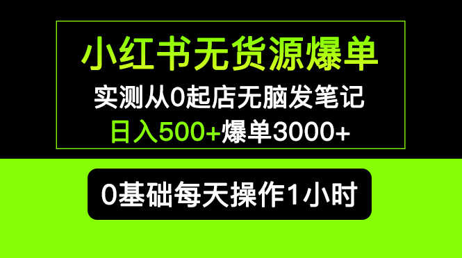 小红书无货源爆单 实测从0起店无脑发笔记 日入500+爆单3000+长期项目可多店-资源基地