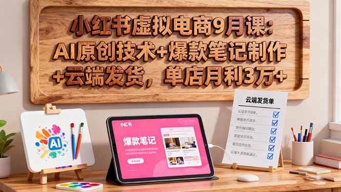 小红书虚拟电商9月课：AI原创技术+爆款笔记制作+云端发货，单店月利3万+-资源基地