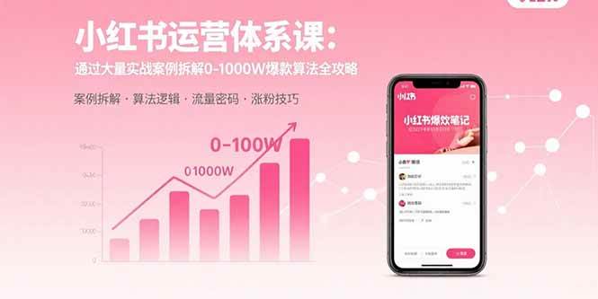 小红书运营体系课:通过大量实战案例拆解0-1000W爆款算法全攻略-资源基地