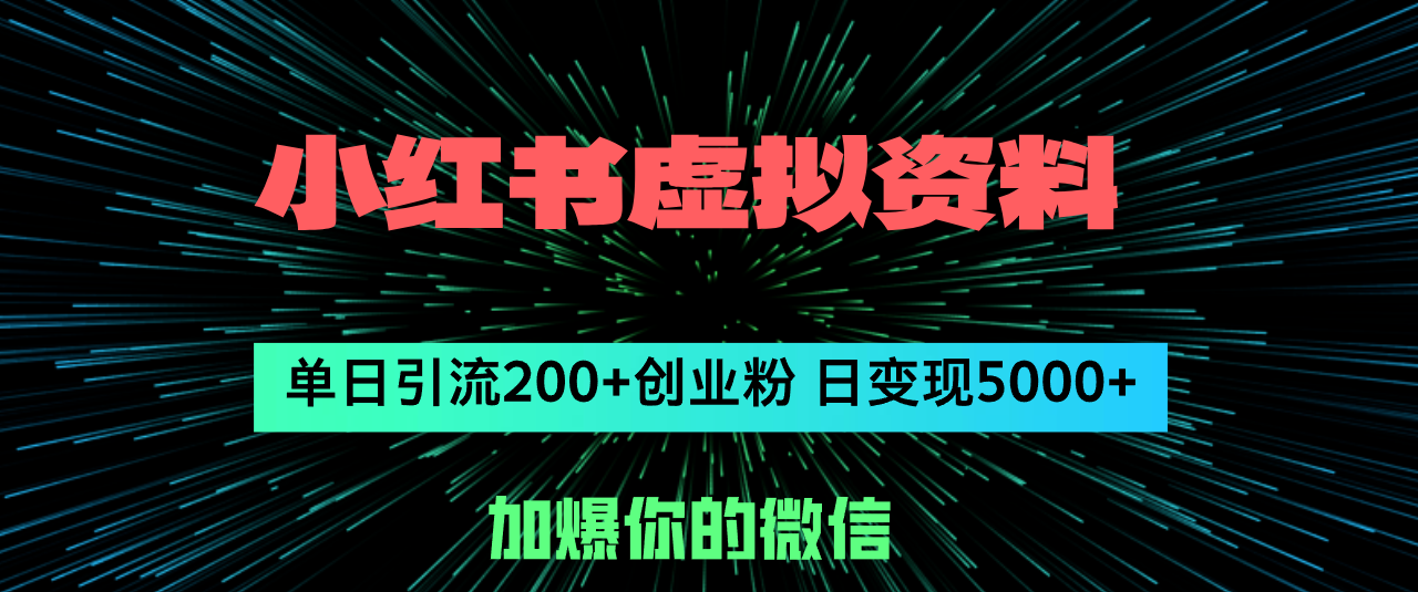 小红书虚拟资料日引流200+创业粉，单日变现5000+-资源基地