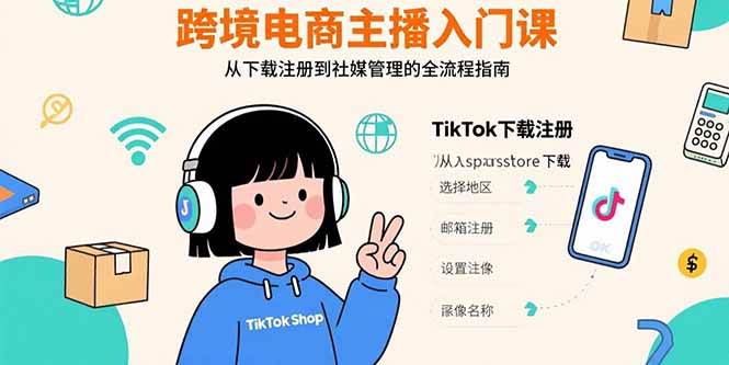 跨境电商主播入门课，TikTok下载注册，支付工具配置，社媒账号管理全流程-资源基地