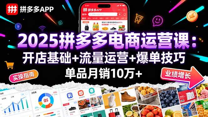 2025拼多多电商运营课：开店基础+流量运营+爆单技巧，单品月销10万+-资源基地