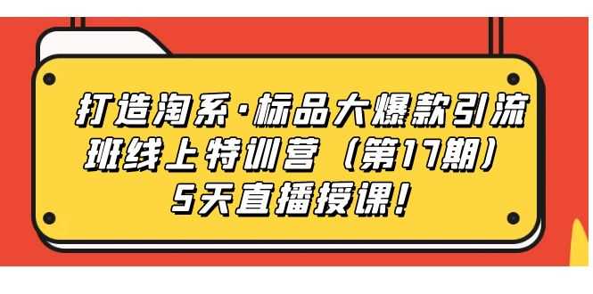 打造淘系·标品大爆款引流班线上特训营（第17期）5天直播授课！-资源基地