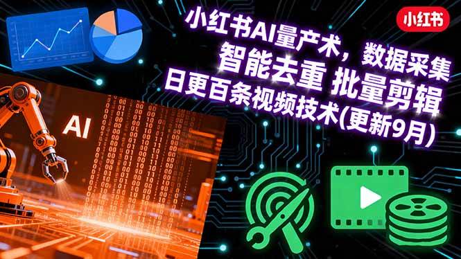 小红书AI量产术，数据采集 智能去重 批量剪辑 日更百条视频技术(更新9月)-资源基地