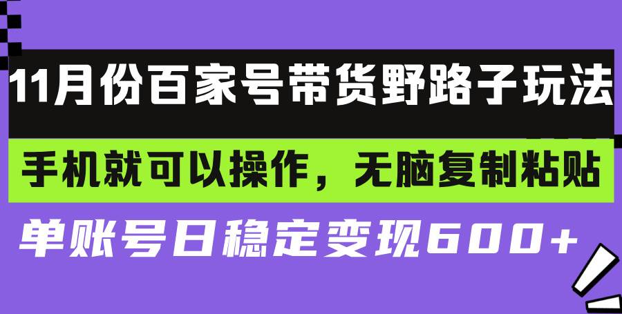 百家号带货野路子玩法 手机就可以操作,无脑复制粘贴 单账号日稳定变现…-资源基地