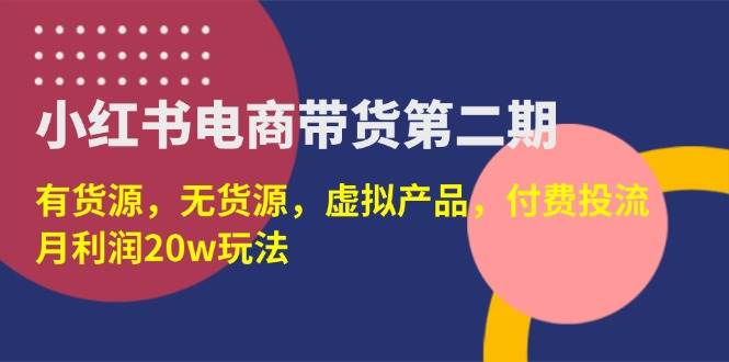 小红书电商带货第二期,有货源,无货源,虚拟产品,付费投流,月利润20w-资源基地
