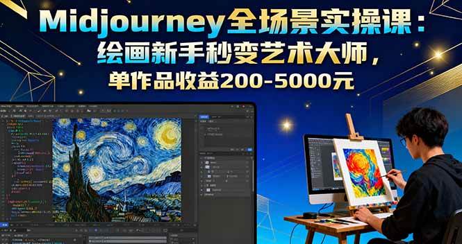 Midjourney全场景实操课:绘画新手秒变艺术大师,单作品收益200-5000元-资源基地