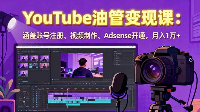 2025YouTube油管变现课：涵盖账号注册、视频制作、Adsense开通，月入1万+-资源基地