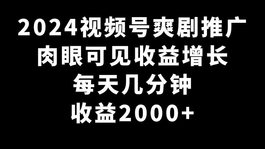 2024视频号爽剧推广，肉眼可见的收益增长，每天几分钟收益2000+-资源基地