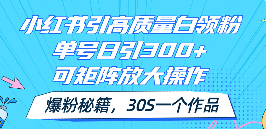 小红书引高质量白领粉,单号日引300+,可放大操作,爆粉秘籍!30s一个作品-资源基地