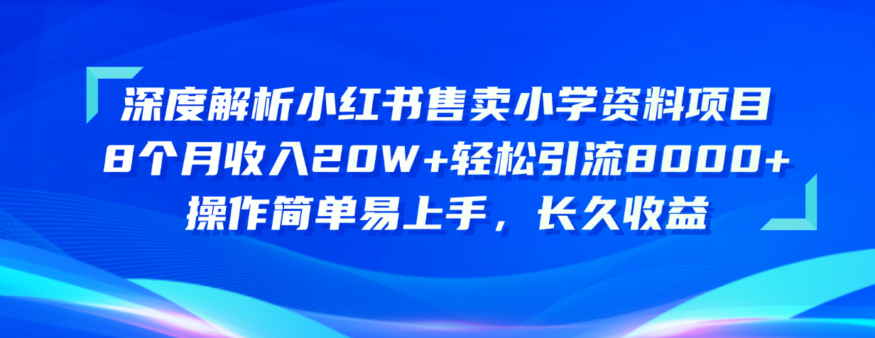 深度解析小红书售卖小学资料项目 8个月收入20W+轻松引流8000+操作简单…-资源基地