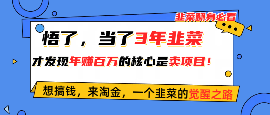 悟了,当了3年韭菜,才发现网赚圈年赚100万的核心是卖项目,含泪分享!-资源基地