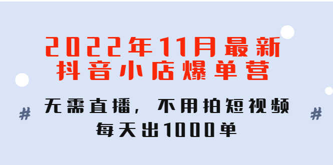 2022年11月最新抖音小店爆单训练营：无需直播，不用拍短视频，每天出1000单-资源基地