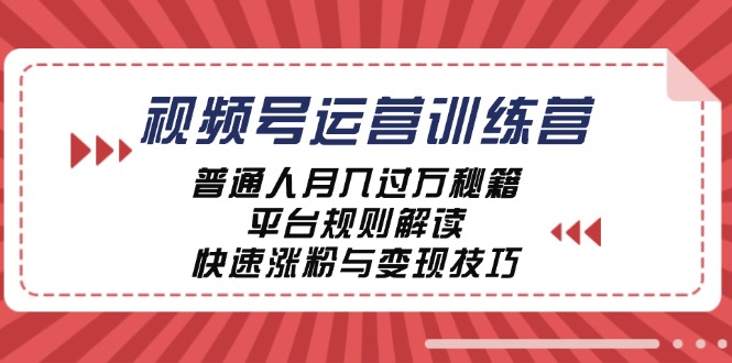 视频号运营训练营:普通人月入过万秘籍,平台规则解读,快速涨粉与变现…-资源基地