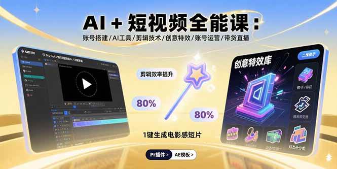 AI+短视频全能课:账号搭建/AI工具/剪辑技术/创意特效/账号运营/带货直播-资源基地