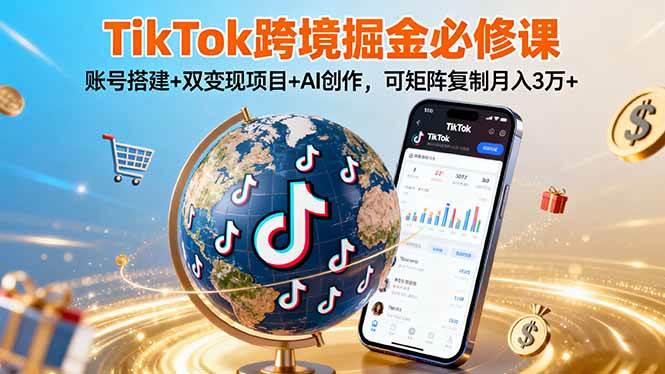 TikTo跨境掘金必修课,账号搭建+双变现项目+AI创作,可矩阵复制月入3万+-资源基地