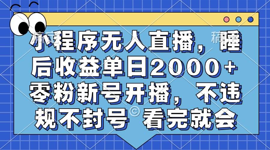 小程序无人直播，睡后收益单日2000+ 零粉新号开播，不违规不封号 看完就会-资源基地