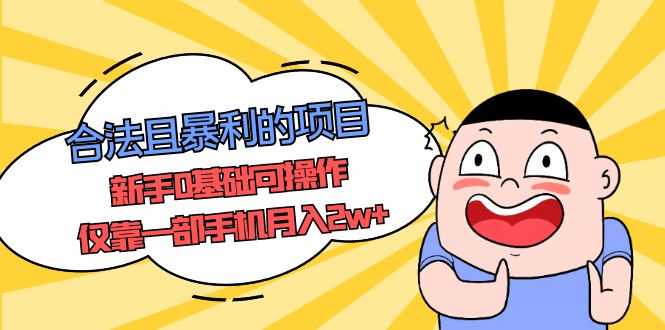 合法且暴利的项目,新手0基础可操作,仅靠一部手机月入2w+-资源基地